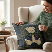 Coussin Teddy Bear Plaid Nursery Decor Throw Pillow