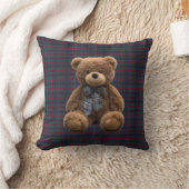 Coussin Teddy Bear Tartan Monogram Birth Stats Newborn Boy (Couverture)