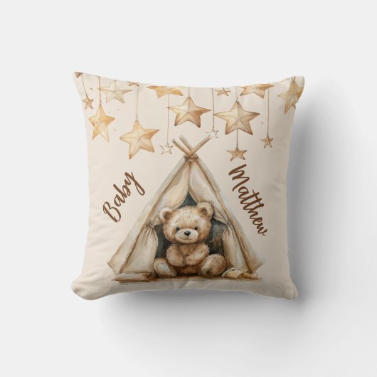 Coussin Teddy bear teepee beige brun étoiles boho pépinièr (Recto)
