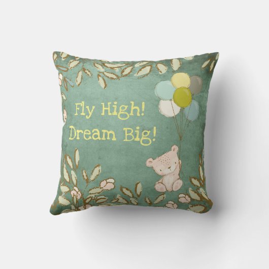 Coussin Teddy Bear Voler High Dream Balloons Green Typo (Verso)