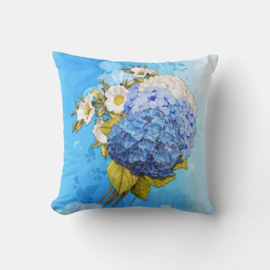 Coussin Teintes d'hydrangeas aquarelle bleue (Recto)