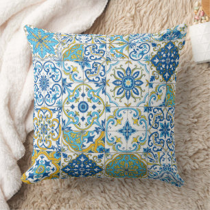 Coussin Teintes méditerranéennes/ carreaux d'azulejo