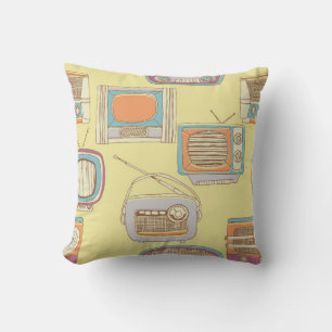 Coussin télévision rétro et radio. motif transparent
