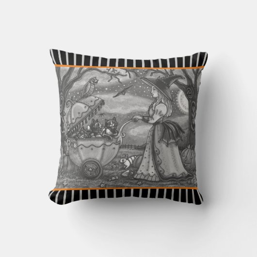 COUSSIN TÉMOIN, CHAT NOIR BÉBÉ BUGGY HALLOWEEN JETER PILLO (Recto)