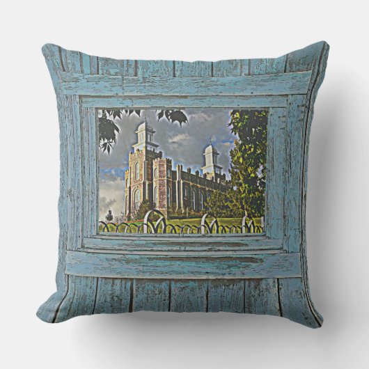Coussin Temple de Logan, ton bleu, (Recto)