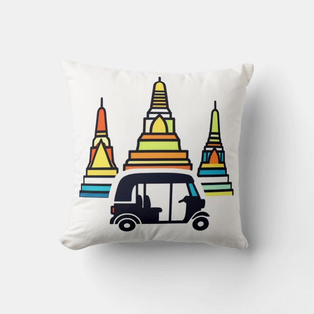 Coussin Temples thaïlandais et tuk tuks (Recto)