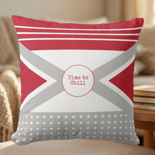 Coussin Temps de se détendre rouge et gris (Créateur téléchargé)