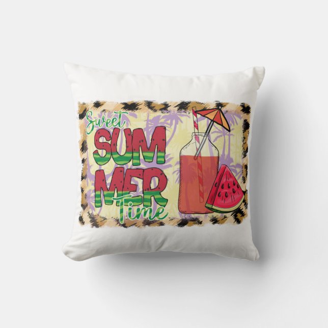 Coussin Temps d'été doux | Watermelon, Beach & Leopard (Recto)
