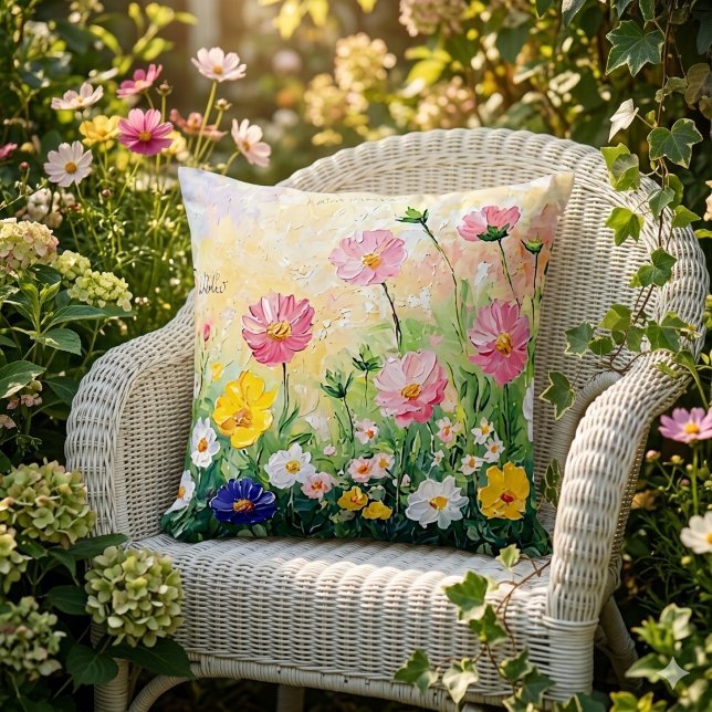Coussin Temps d'été. Fleurs colorées. Art. (Créateur téléchargé)