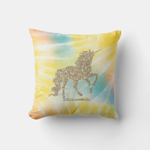 Coussin Tendance Argent Paillettes Licorne Tie-Dye