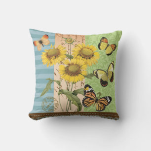 Coussin tendance des tournesols et papillons