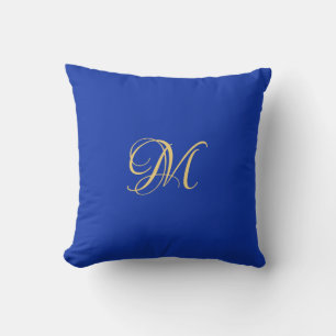 Coussin Tendance Élégant Uni Bleu Royal Monogramme