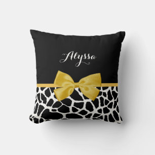 Coussin Tendance Giraffe Imprimer Bow jaune doré avec nom