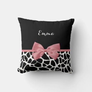 Coussin Tendance Giraffe Imprimer Rosy Rose Bow avec nom
