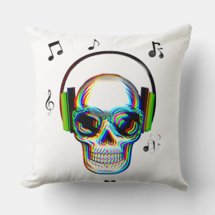 Coussin Tendance rétro crâne de musique glitch avec casque