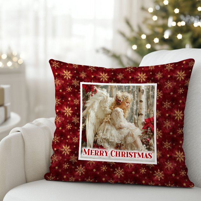 Coussin Tender Red and Gold Victorian Angel Christmas  (Tender Red and Gold Victorian Angel Christmas Pillow)