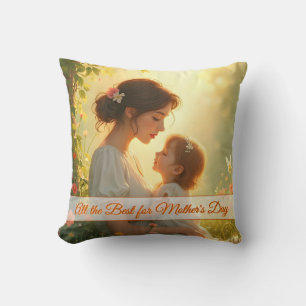 Coussin Tendre Amour Maternel dans une Lumière Fleurie