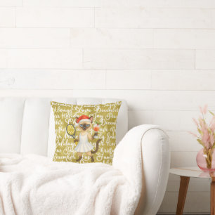 Coussin Tennis Noël thématisé pour joueur qui aime chat
