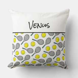 Coussin Tennis Sports Ball Racquet Motif Joueur NOM Fun