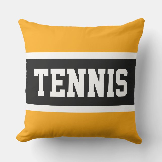 Coussin TENNIS Texte Athlète Jaune clair rayures noires (Recto)