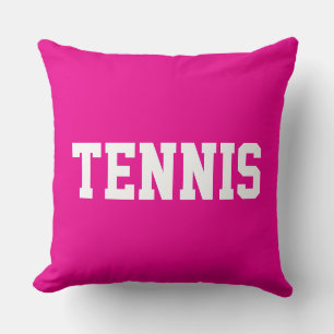 Coussin TENNIS Texte blanc athlétique sur fond rose gras c