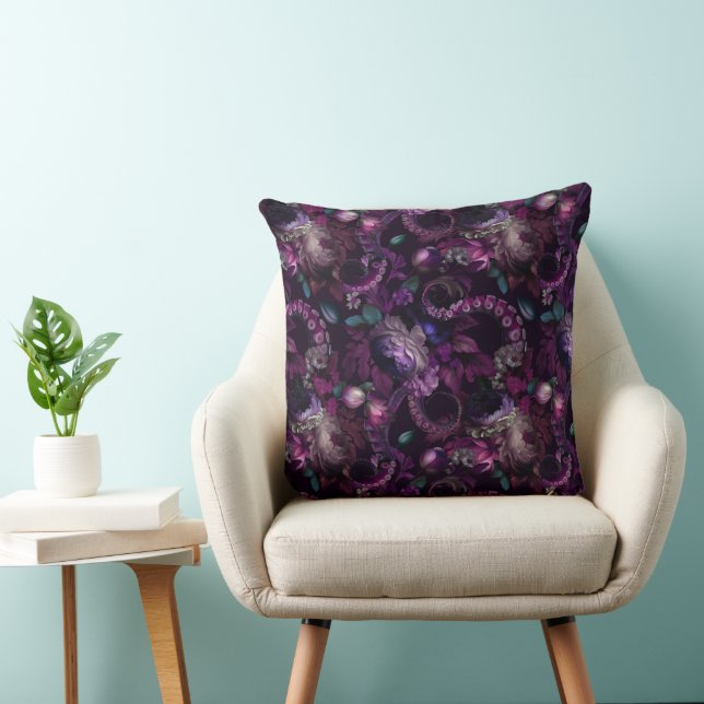 Coussin Tentacle Gothique Rose Foncé Avec Fleurs (Chaise)