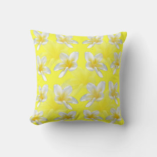 Coussin Tentation de Frangipani jaune et blanc,