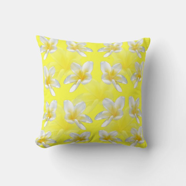 Coussin Tentation de Frangipani jaune et blanc, (Recto)