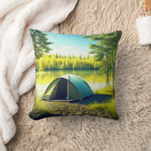 Coussin Tente dans une belle forêt au bord d'un lac