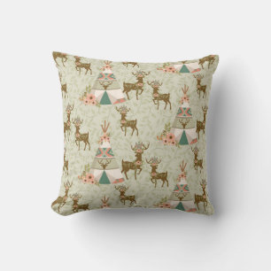 Coussin Tente Tipi Bois de Renne Fleurs Roses Naturel