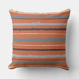 Coussin Terracotta et bandes Abstraites bleues
