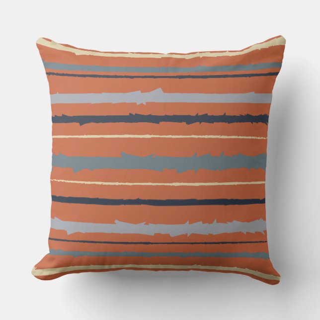 Coussin Terracotta et bandes Abstraites bleues (Recto)