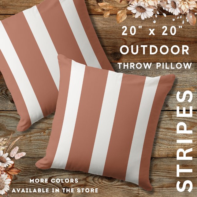 Coussin Terracotta Et Blancs Agritourisme Rustique (Terracotta And White Outdoor Striped Throw Pillows 20" x 20")