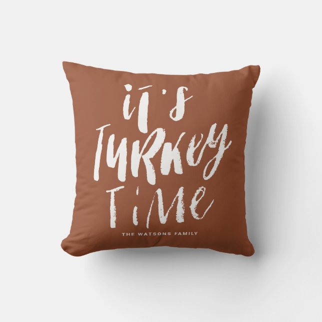 Coussin Terracotta Lettering It's Turkey Time Thanksgiving (Recto)