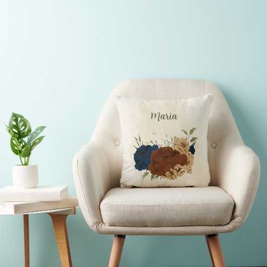 Coussin terracotta marine floral (Chaise)