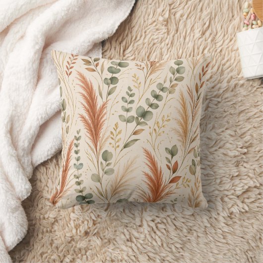 Coussin Terracotta Pampas Grass Eucalyptus Neutral Boho (Couverture)