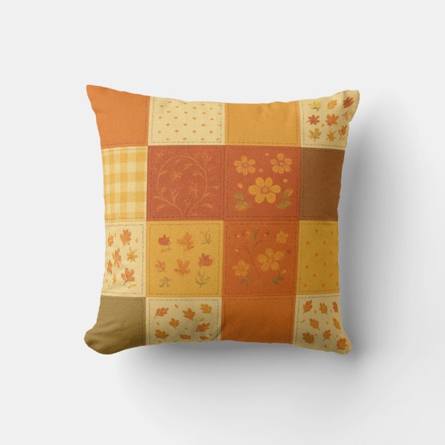 Coussin Terracotta Patchwork Quilt Rustic Farmhouse Floral (Recto)