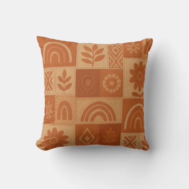 Coussin Terracotta Patchwork Quilt Rustic Farmhouse Floral (Recto)