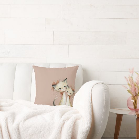 Coussin Terracotta Rose Poussiéreux Accents Dorés Chat Per (Canapé)