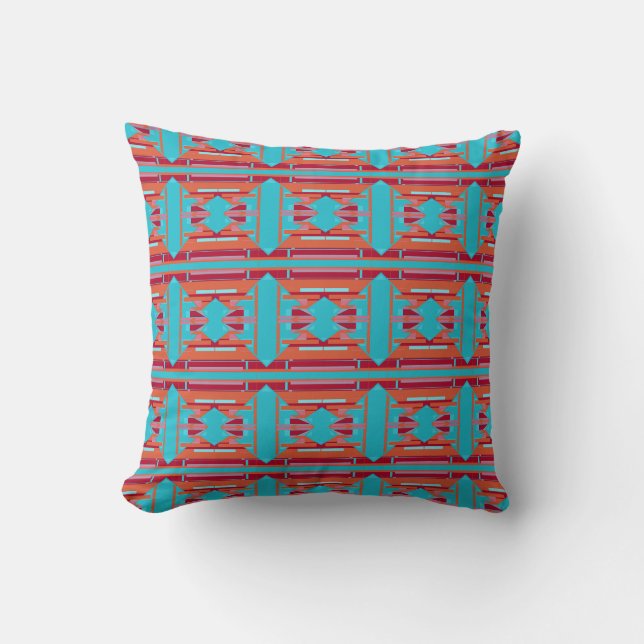 Coussin Terracotta rouge Turquoise Méditerranée Petits car (Recto)