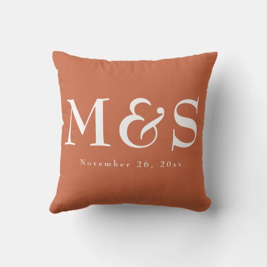 Coussin Terracotta Simple Moderne Chic Mariage Script (Verso)