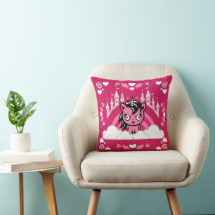 Coussin Terrain Et Château De La Unicorne Rose