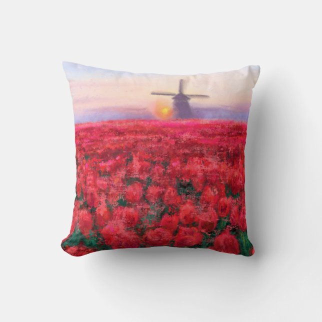 Coussin Terrain Tulips - Paysage - Printemps aux Pays-Bas (Recto)