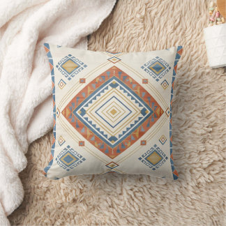 Coussin Terrasse en terre cuite ensoleillée et kilim bleu