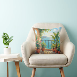 Coussin Terrasse Ensoleillée au Bord de Mer
