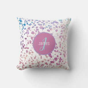 Coussin Terrazzo Abstrait customisé rose et Motif bleu