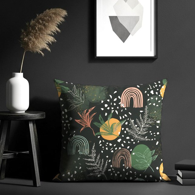 Coussin Terrazzo Abstrait Moderne & Collage Botanique  (Créateur téléchargé)