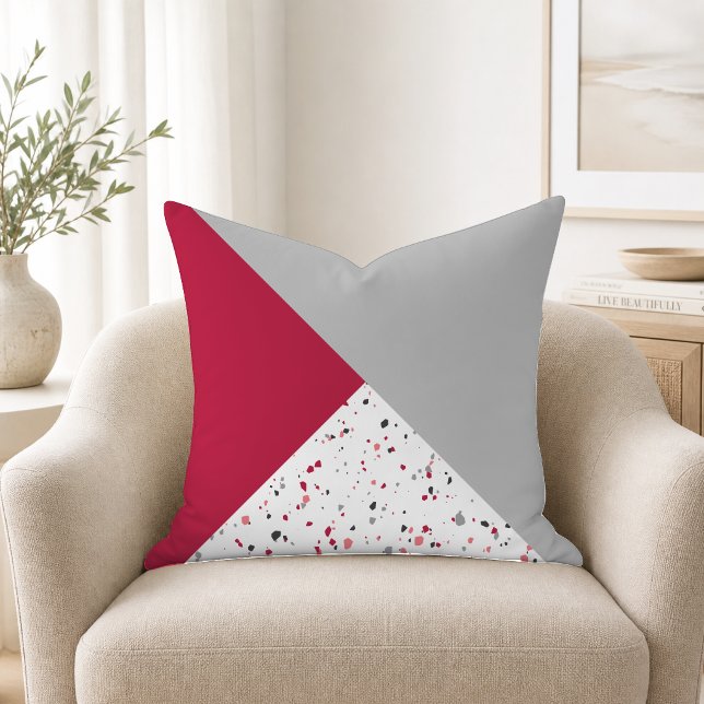 Coussin Terrazzo Géométrique Moderne Magenta Gris (Créateur téléchargé)