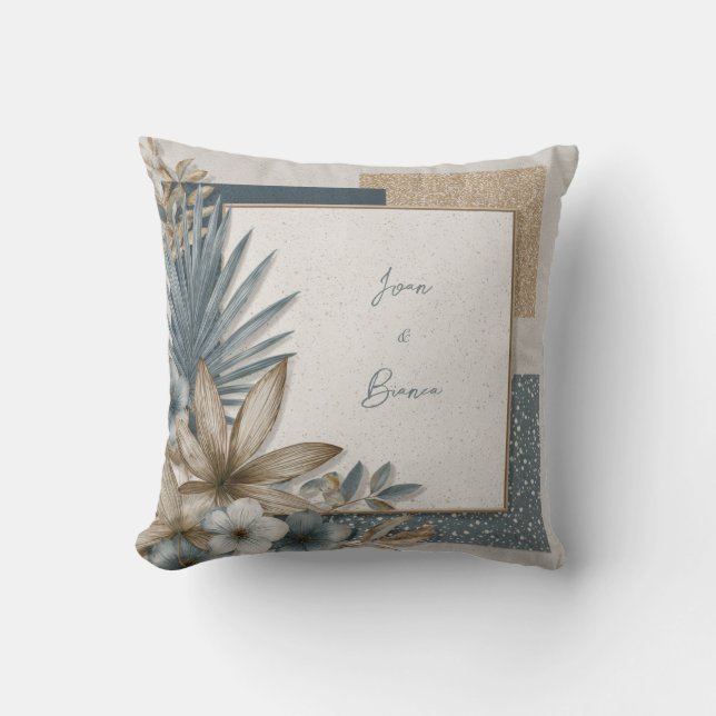 Coussin Terrazzo Géométrique Texture Dorée Feuille de Palm (Recto)
