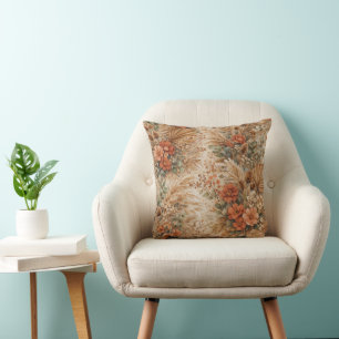 Coussin Terre cuite et beige boho floral à la récolte